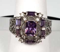 Vintage Sterling Silver 925 Art Deco Amethyst Emerald Cut Stone Ring siz... - $342.27