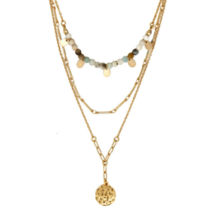 Three Layered Multi Chain Necklace Quartz and Gold - £11.16 GBP