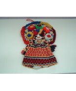 Vintage yarn doll handmade wall hanging vibrant mix of colors  southwest... - $19.75
