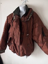 Womens SHIVERS Jacket Size L Nylon shiny copper/green Leaves Vintage 80s Retro - £20.18 GBP