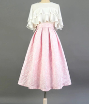 Spring A-line Pink Midi Skirt Outfit Women Custom Plus Size Pleated Party Skirt image 1