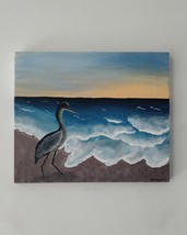 Ocean Original Painting on Canvas, Sunset Wall Decor, Seascape Wall Art, Bird - £55.35 GBP