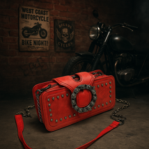 Women’s Retro Rivet Clutch Bag Motorcycle Purse Chain Crossbody - $25.99