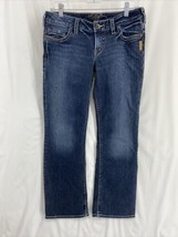 Silver Santorini Size 29 Women&#39;s Blue Denim Crop Jeans Stretch Distressed - £14.94 GBP