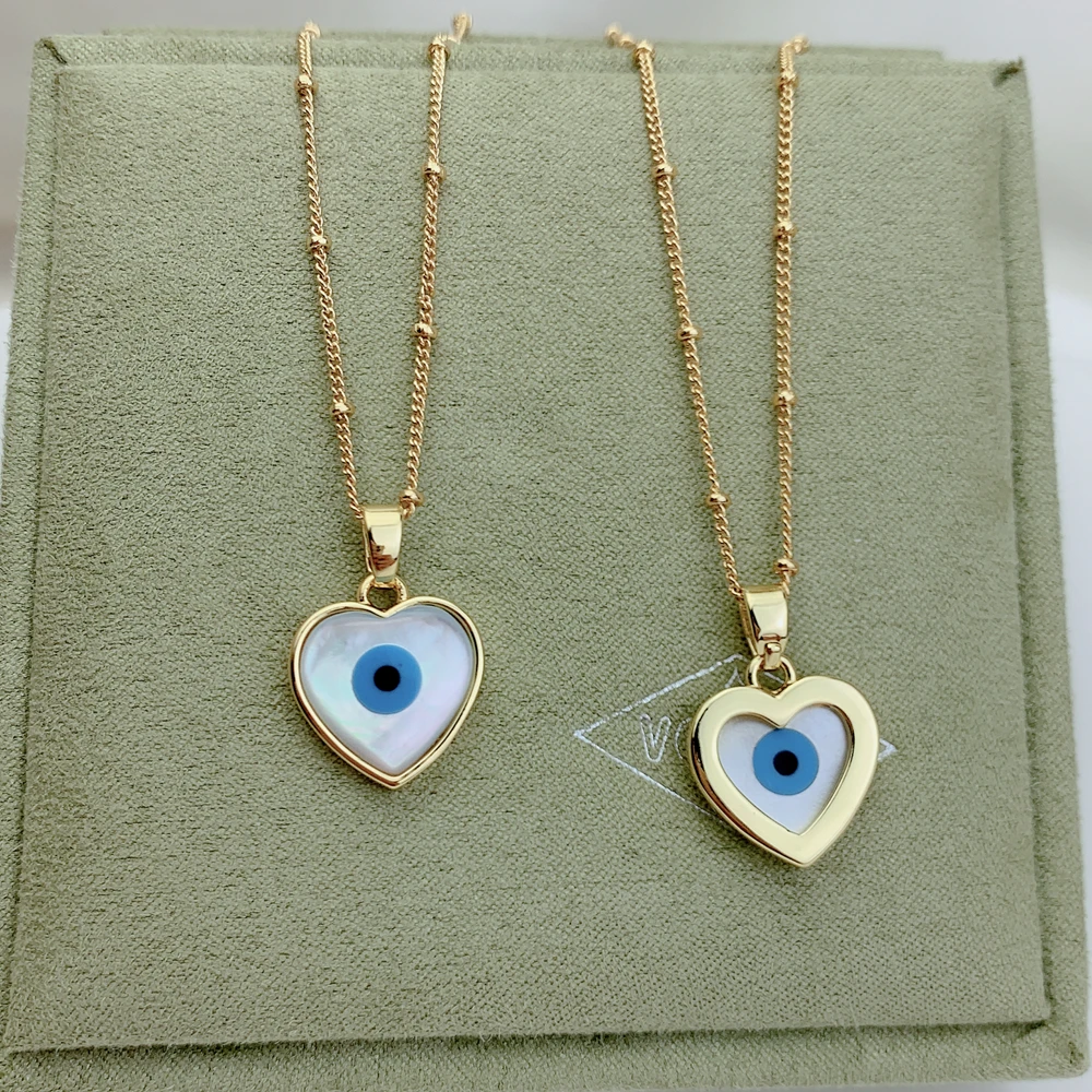 Sporting Fashion Blue Love Heart Evil Eye Aklaces For Women 2021 Gold Plated Cha - £23.81 GBP