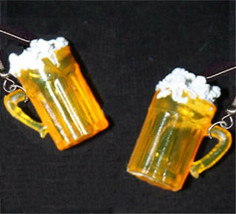 Funky Realistic Beer Ale Mug Earrings St Patrick Bar Party Charm Costume Jewelry - $9.79