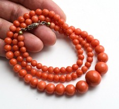 Art Deco Mediterranean Tomato Red Coral Necklace 20&quot; 11.5 - 5 mm 14K Clasp - £943.51 GBP