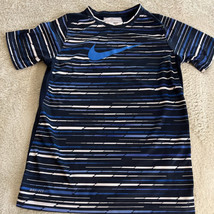 Nike Boys Blue White Dri Fit Athletic Short Sleeve Shirt Large 12-14 - $12.25