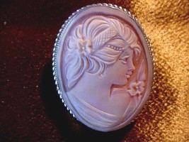 C-1452) Italian shell carved CAMEO Italy sterling silver gold Pin Pendant brooch - £74.33 GBP