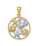 14K Yellow Gold &amp; Rhodium Sea Life Pendant With Turtle Starfish &amp; Shell ... - $827.33 CAD