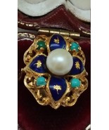 Art  Deco Blue  Enamel 750(18k) Yellow  Gold  Pearl  Turquoise Ring - £1,586.56 GBP