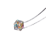 Vibrant Laser-Engraved Multicolored Cube Pendant Necklace - New - £13.31 GBP