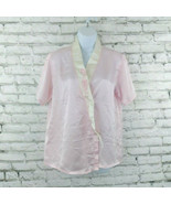 Wacoal Pajama Shirt Top Womens Medium Pink Satin Short Sleeve Embroidered - $19.99