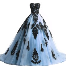 Plus Size Long Ball Gown Black Lace Gothic Corset Prom Evening Dresses Sky Blue  - £151.27 GBP
