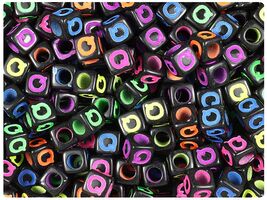 BeadTin Black Opaque 7mm Cube Alpha Plastic Beads - Colored Letter Q (75... - $2.09