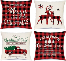 Ueerdand Christmas Decorations Pillow Covers 18×18 Set of 4 Black and Red Xmas F - £11.92 GBP