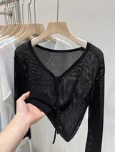 Protection cardigan thin summer ice silk blouse cropped top take out hollow out knitted thumb200
