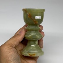 263g, 3.8&quot;x1.9&quot;, Natural Green Onyx Candle Holder Gemstone Hand Carved, B32159 - £31.57 GBP