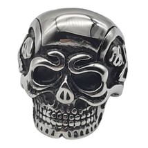 Mens Silver Black Tone Big Bold Chunky Skeleton Skull Fashion Ring Size 11 - £8.27 GBP