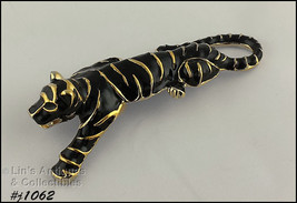 Eisenberg Ice Signed Tiger Pin Black Enamel Gold Tone (#J1062) - £67.63 GBP