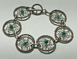Native American Turquoise Dream Catcher Bracelet Sterling Silver .925 - £158.75 GBP
