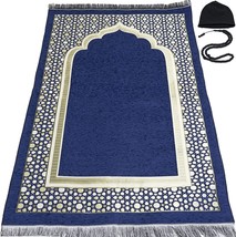 With Kufi Cap And Beads, Modefa Turkish Islamic Prayer Mat - Thin Woven Chenille - £26.46 GBP
