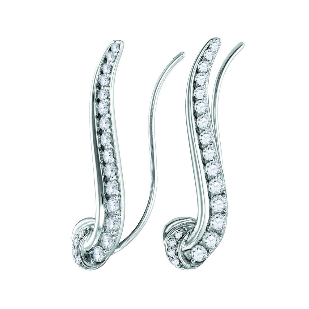 Primary image for 14k White Gold Womens Round Diamond Curved Climber Earrings 3/4 Cttw
