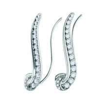 14k White Gold Womens Round Diamond Curved Climber Earrings 3/4 Cttw - $899.00
