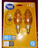 Great Value Decorative LED Vintage Edison Light Bulbs, 40W, Amber Light, 2 Count - $10.00