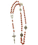 Vintage Catholic Red Rosary w/ Pope Medals &amp; Crucifix – Italy 21” - $41.09 CAD