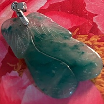 Sterling Silver 925 GENUINE GREEN JADE PENDANT Carved - $117.35