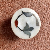 India Handmade White Marble Flower Inlay Lidded Trinket Jewelry Decorative Box - £155.80 GBP