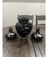 Fenton Autumn On Black Vase Candle Holders Set Console Fall Leaves Hand ... - $5,469.54 MXN