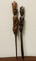 Set of 2 Vintage African Hand Carved Wooden Folk Art Figural Letter Opener - £17.51 GBP