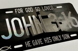 Diamond Etched JOHN 3:16 &amp; Laser Engraved Christian Cross Car Tag License Plate - £18.18 GBP