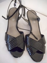 Size 6 Ann Taylor Loft 3&quot; wedge heel black patent leather strappy sandal - $223.34 MXN