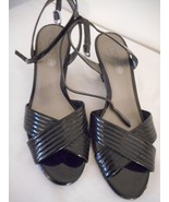Size 6 Ann Taylor Loft 3&quot; wedge heel black patent leather strappy sandal - $220.95 MXN