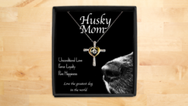 Husky Mom Necklace Gift Dog Mom Sterling Silver Cross Jewelry Huskie Pup Mama - £40.69 GBP