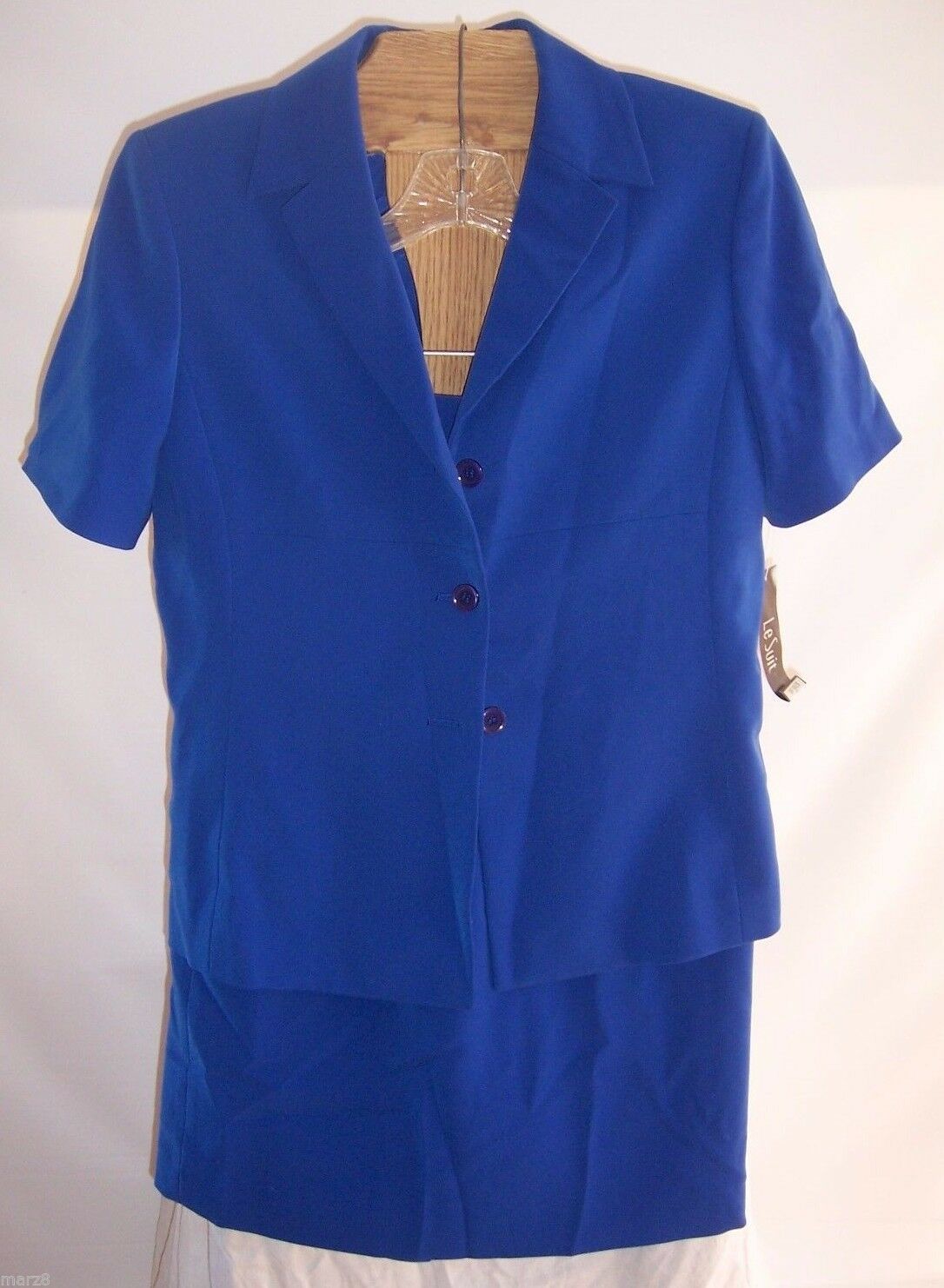 Primary image for NWT Le Suit Ceramic Blue Polyester Jacket Skirt Suit Misses Size 10