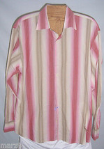 Emanuel Ungaro Pink Beige &amp; Brown Striped button Cotton shirt Mens Size XL - $21.77