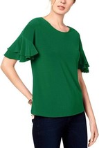 allbrand365 designer Womens Ruffled Crewneck Top Size Small Color Dark Emerald - £29.88 GBP