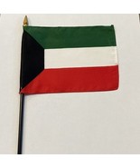 New Kuwait Mini Desk Flag - Black Wood Stick Gold Top 4” X 6” - $5.00