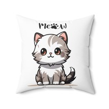 funny cat meow animal lovers gift Spun Polyester Square Pillow - £24.81 GBP+