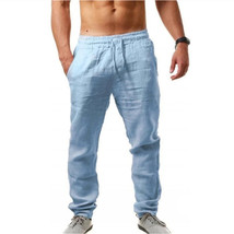 Casual Men&#39;s Drawstring Straight Pants Loose Cotton Linen Trousers Beach... - $19.99