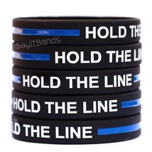 100 HOLD THE LINE Wristbands Silicone Awareness Bracelets w/ Thin Blue Line - £38.67 GBP
