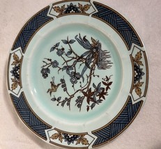 Adams Ming Toi Blue &amp; Brown Floral Rim Bird Light Turquoise Salad Plate - $9.85