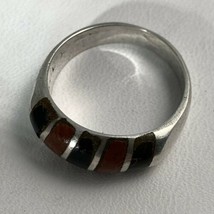 Sterling Silver Ring Onyx &amp; Red Goldstone Inlay Mexico Size 5.5 Ladies Ring - £27.57 GBP