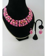 Candy Pink Necklace Earrings Set Bib Collar Rhinestone Glass Rivoli Silv... - $1,330.29 MXN