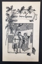 A Joyful Christmas People in Horse Drawn Sleigh B&amp;W Unique PC Artist Signed - £15.10 GBP