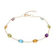 Handmade 18K Solid Yellow Gold Colorful Multi Gemstone Bracelet For Her - £205.75 GBP